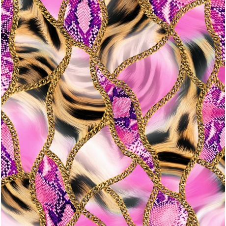 Lycra drukowana ANIMAL CHAIN PINK